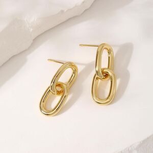 14K Gold Plated Statement Drop Dangle Dainty Minimalist Paperclip Link Earrings